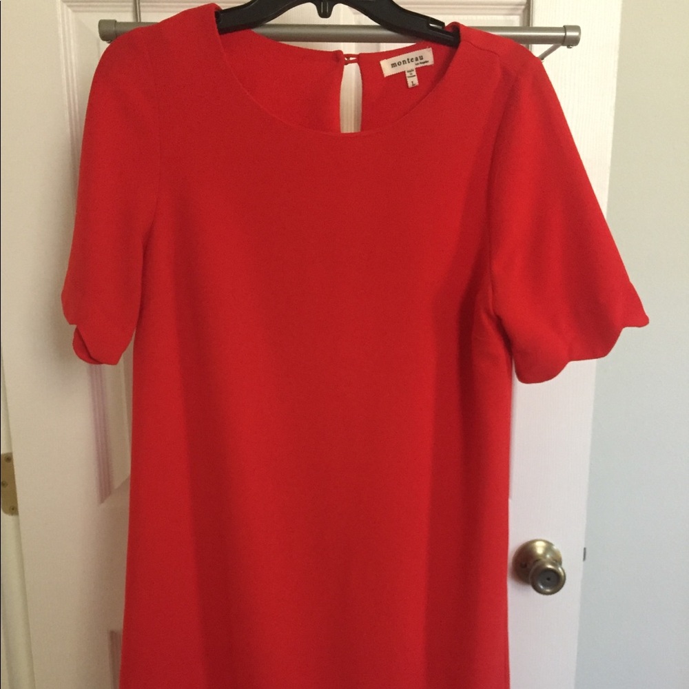 Red Dress with Scalloped Detail